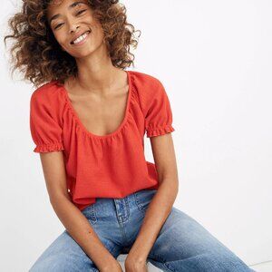 Madewell | Texture & Thread Peasant Short Puffy Sleeve Top Red Comfy, size Small